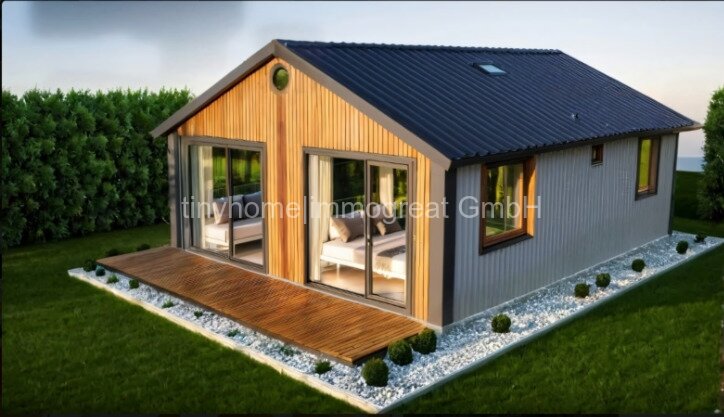 Niedersachsen, Schwanewede, Tiny Haus = kleines Modulhaus 51m² Wohnfläche, mit Grundstück, Wintergarten und Fotovoltaik als Senioren oder Single Haus