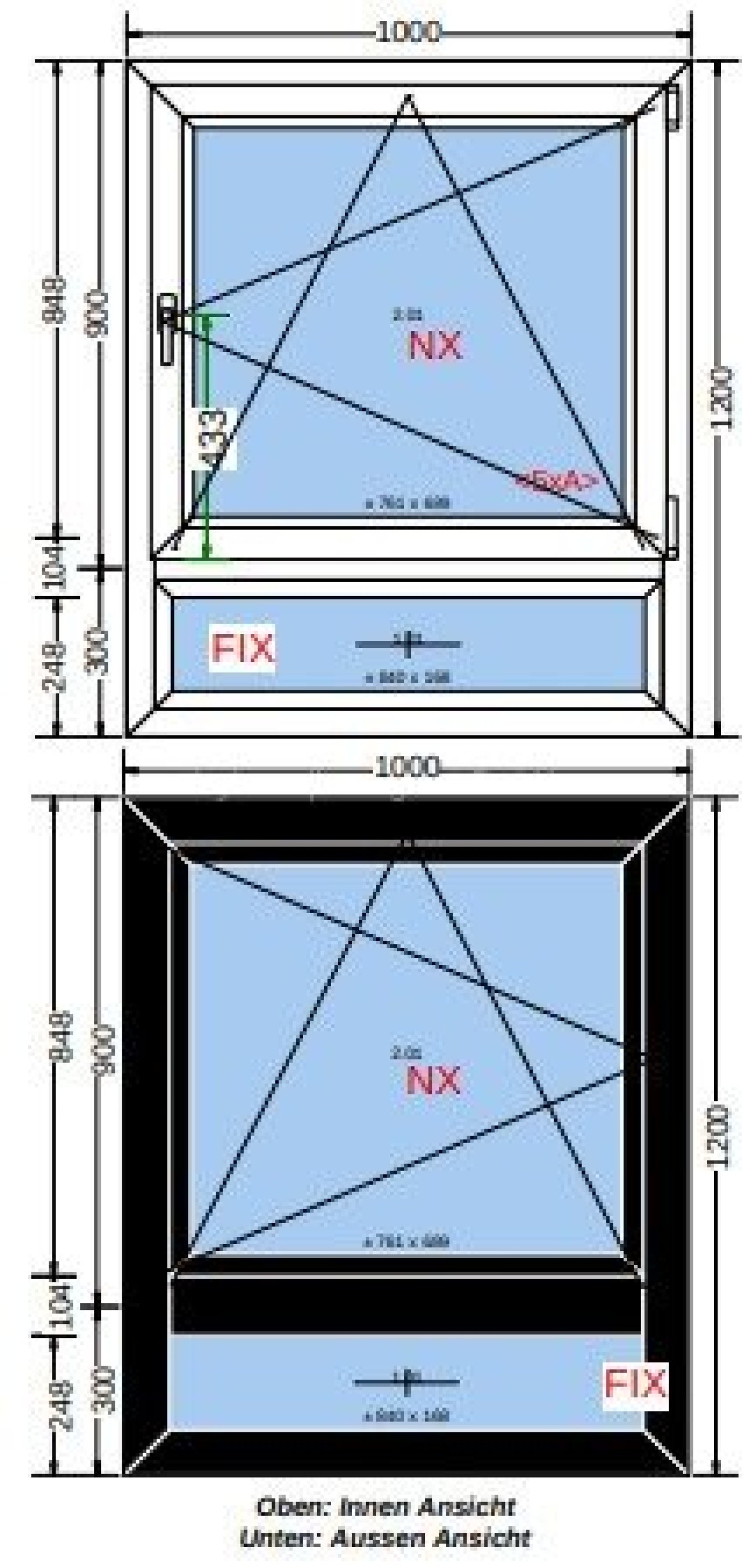 Küchenfenster mit Festteil Küchenfenster mit Festteil